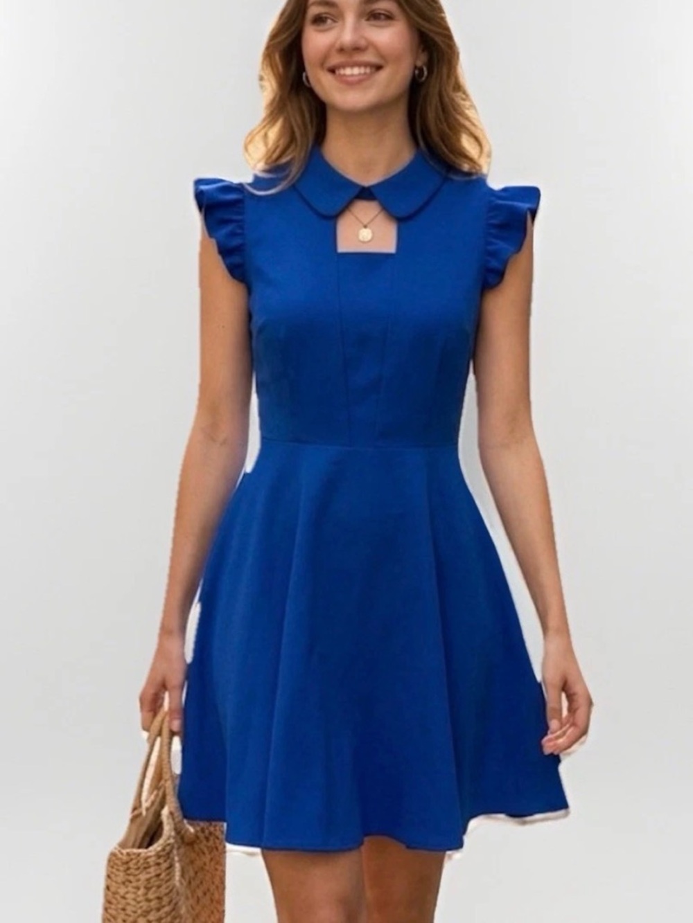 EMIS Korea Blue Flutter Sleeve Mini Dress Party Cocktail